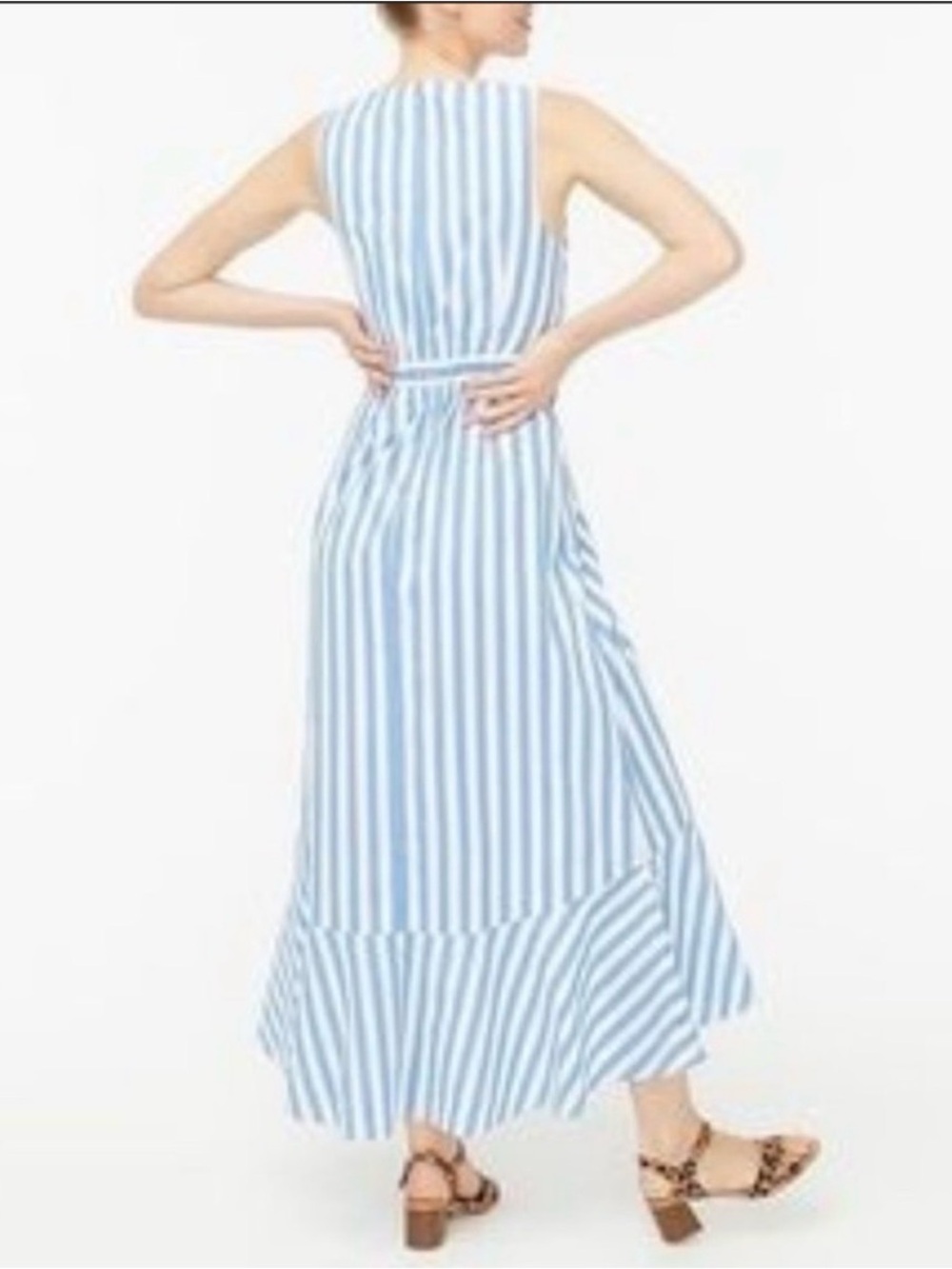 J Crew blue striped long nautical tiered faux leather wrap maxi dress, size 2 - Picture 3 of 11